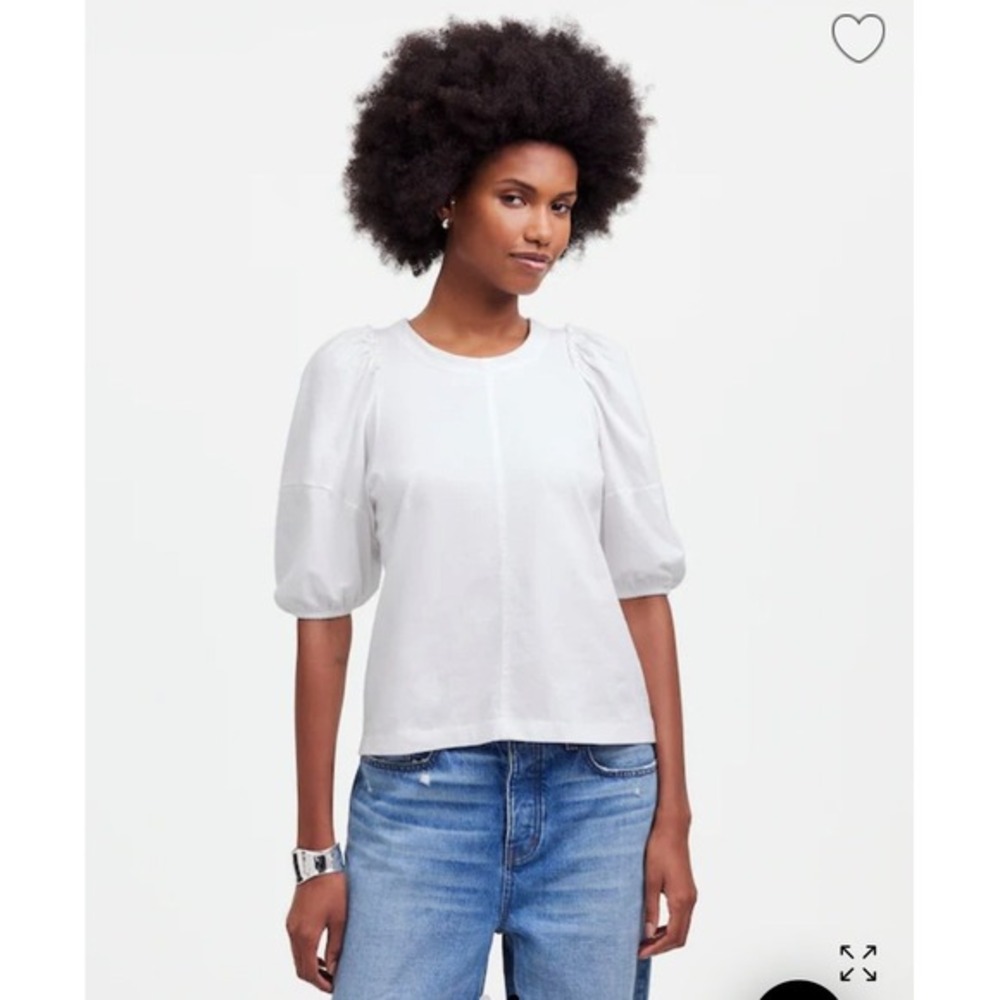 Madewell Top XS Puff Sleeve Tee T Shirt Top Dark Surplus Cotton Relaxed NT331 - Picture 2 of 8